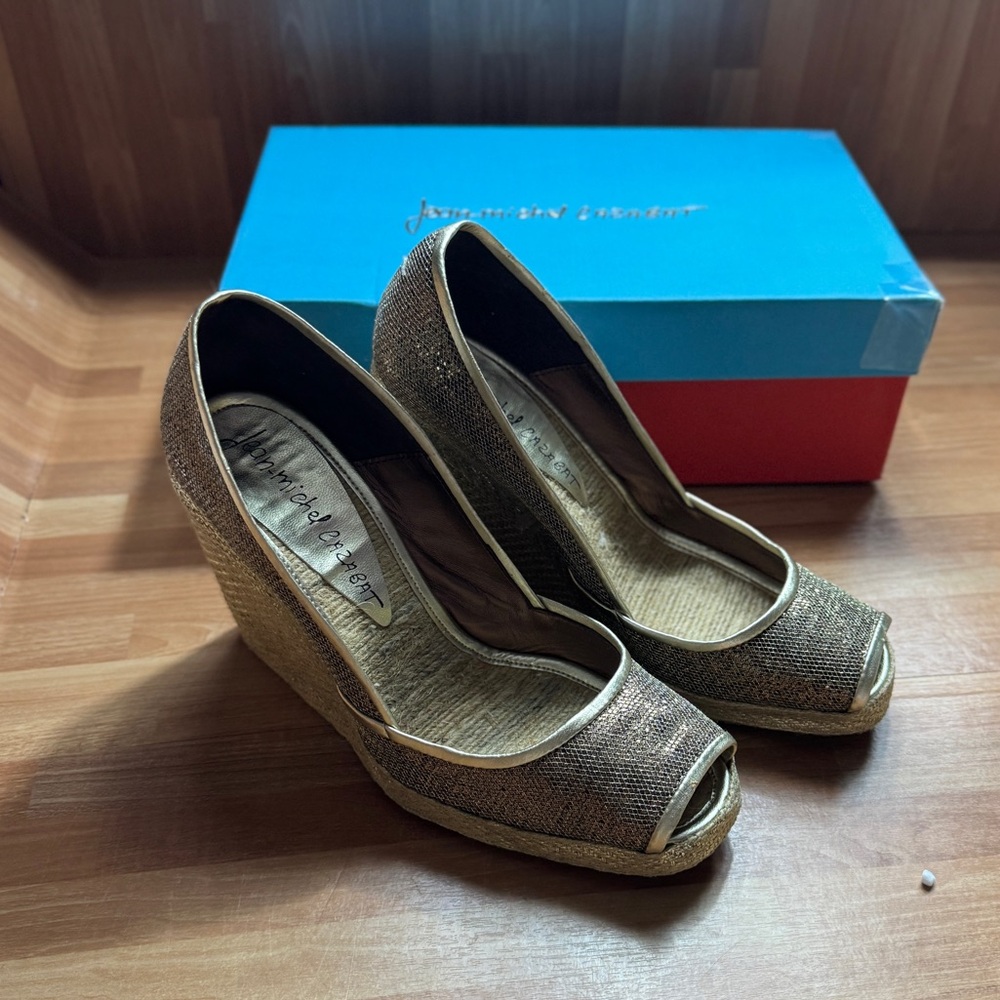 Jean-michel Cazabat Maria bronze wedge Peep toe size 38, 3 inch heels